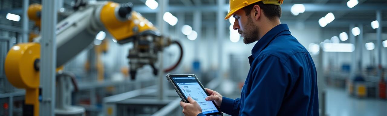 Tekniker som vedlikeholder en robotarm